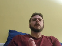 huge cock stud handsfree cumshot with milky sperm