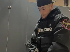 security guard restroom cock wank and shoots sperm