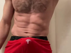 sexy stud in red underwear quick double cumshot