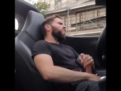so much milky cum shooting from a horny cock in car